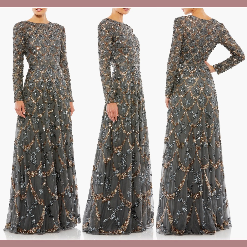 NWT Mac Duggal [ 8‎ ] 5496 Embellished High Neck Long Sleeve A Line Gown J1836